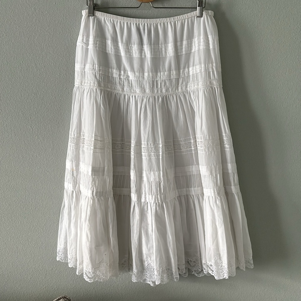 DKNY White Tiered A-Line Skirt